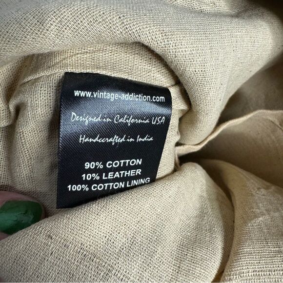 NEW Vintage Addiction tan recycled canvas leather camo print large tote bag - Picture 11 of 12